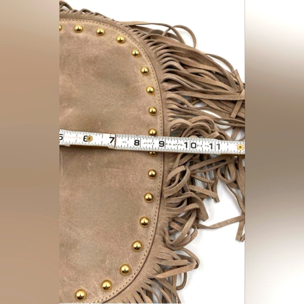 Michael Kors MK Designer Boho Tan Suede Hobo Bag with Fringe and Studded Purse - Picture 5 of 10